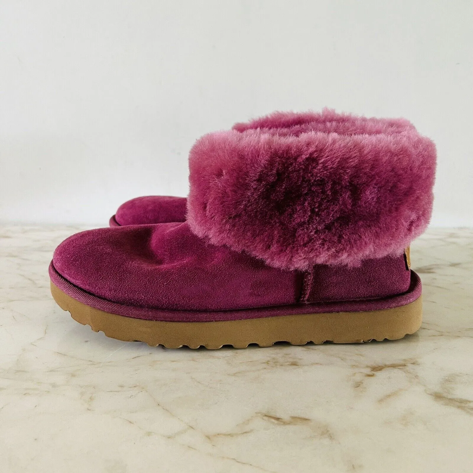 UGG AUSTRALIA Bougainvillea Suede Classic Mini Fluff Shearling Boots - US 7 - Image 3
