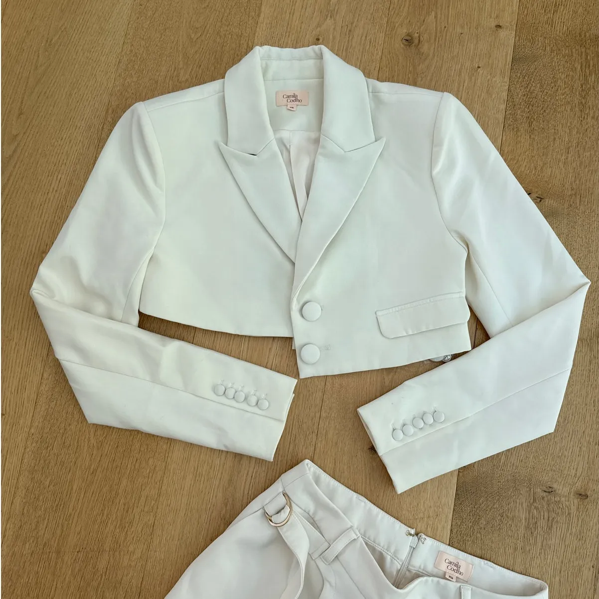Camila Coelho Crop Blazer & Skort Set Harper Size XS Cream Off White - Image 2