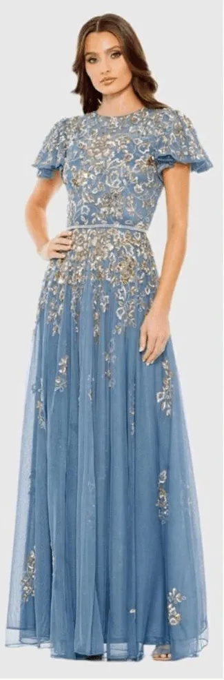 Mac Duggal 5717 Blue Embellished Butterfly Sleeve High Neck Gown Blue 10 - Image 2