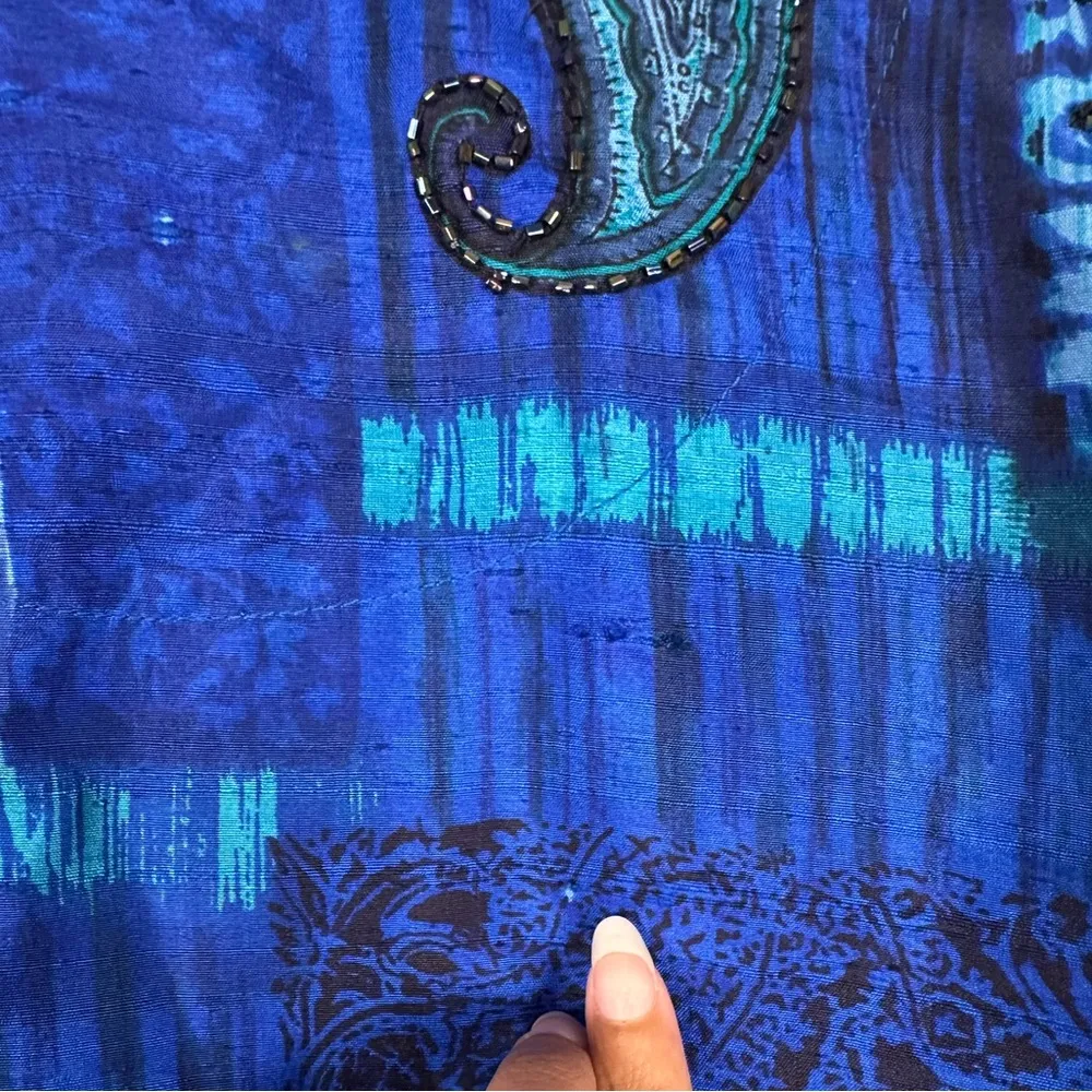 Vntg Chico's Design Silk Raw Blue Paisley Beaded Button Up Jacket Blouse Sz 1 - Image 10