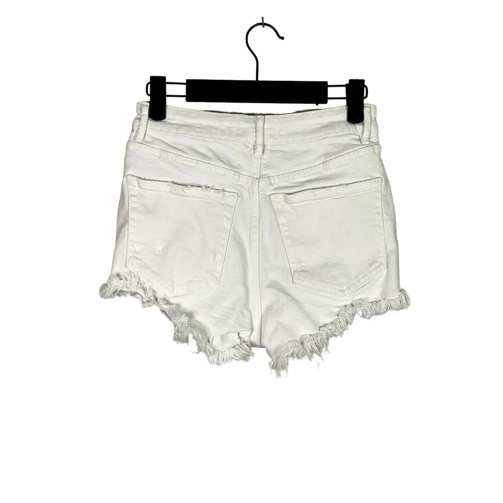 ZARA Cutoff Distressed Jean Shorts Raw Ripped Hem High Rise Pockets 2 White - Image 5
