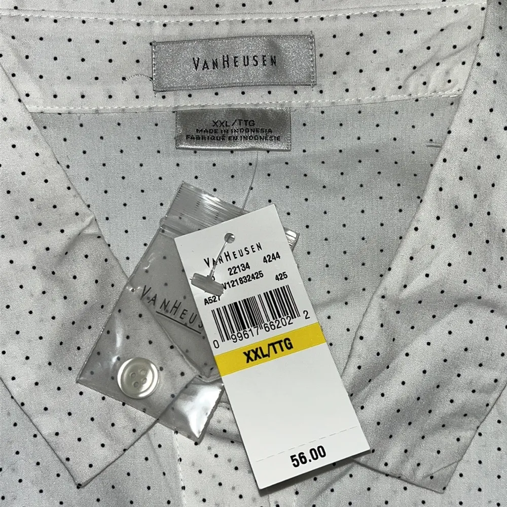Van Heusen NWT Size XXL White & Black Polka Dot Long Sleeve Button Down Shirt - Image 5