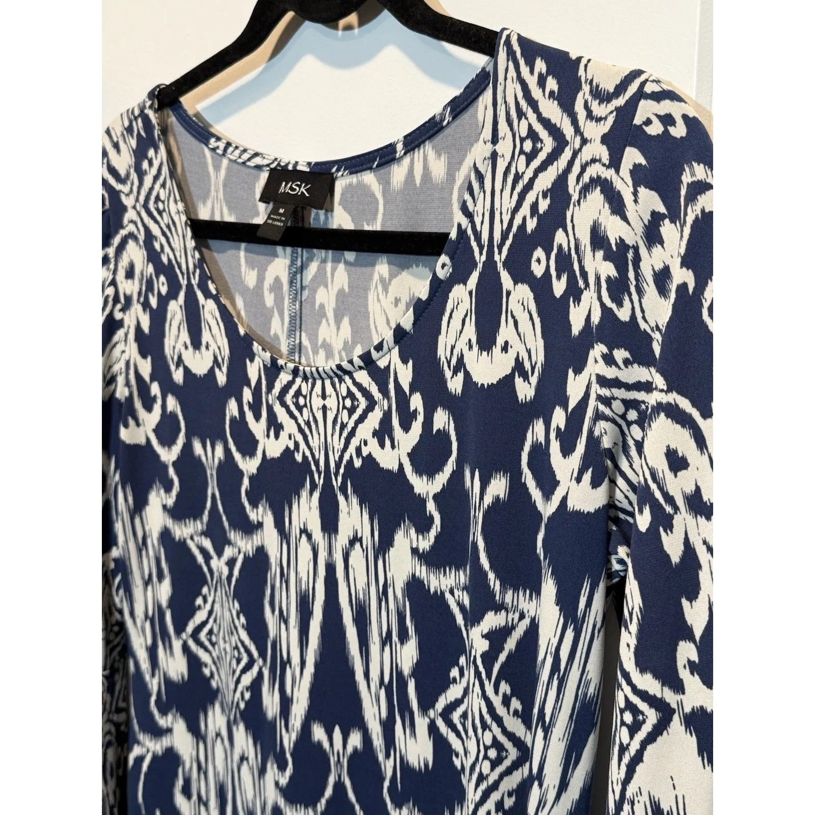 MSK Blue Floral Long‎ Bell Sleeve Dress Medium Work Office Party M - Image 2