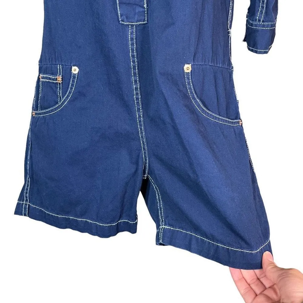 Denimist‎ Dark Wash Button Down Cowboy Romper Size Small Blue - Image 4