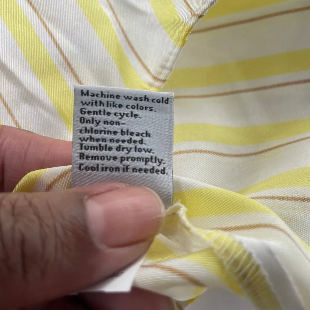 Women's Butter Yellow White Striped Peplum Balloon Sleeve Blouse Large - Image 12