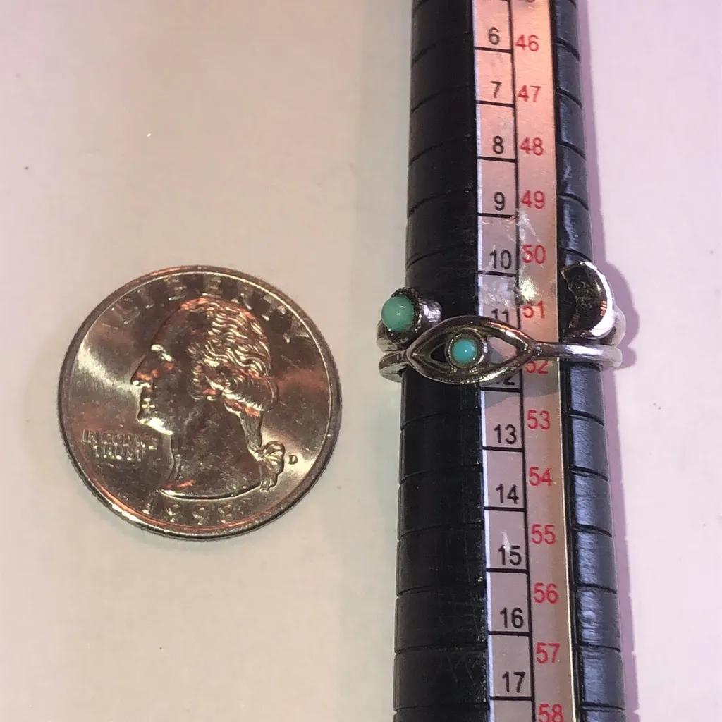 Silver Tone Evil Eye Ring Moon Ring with Turquoise Color Accents - Image 6