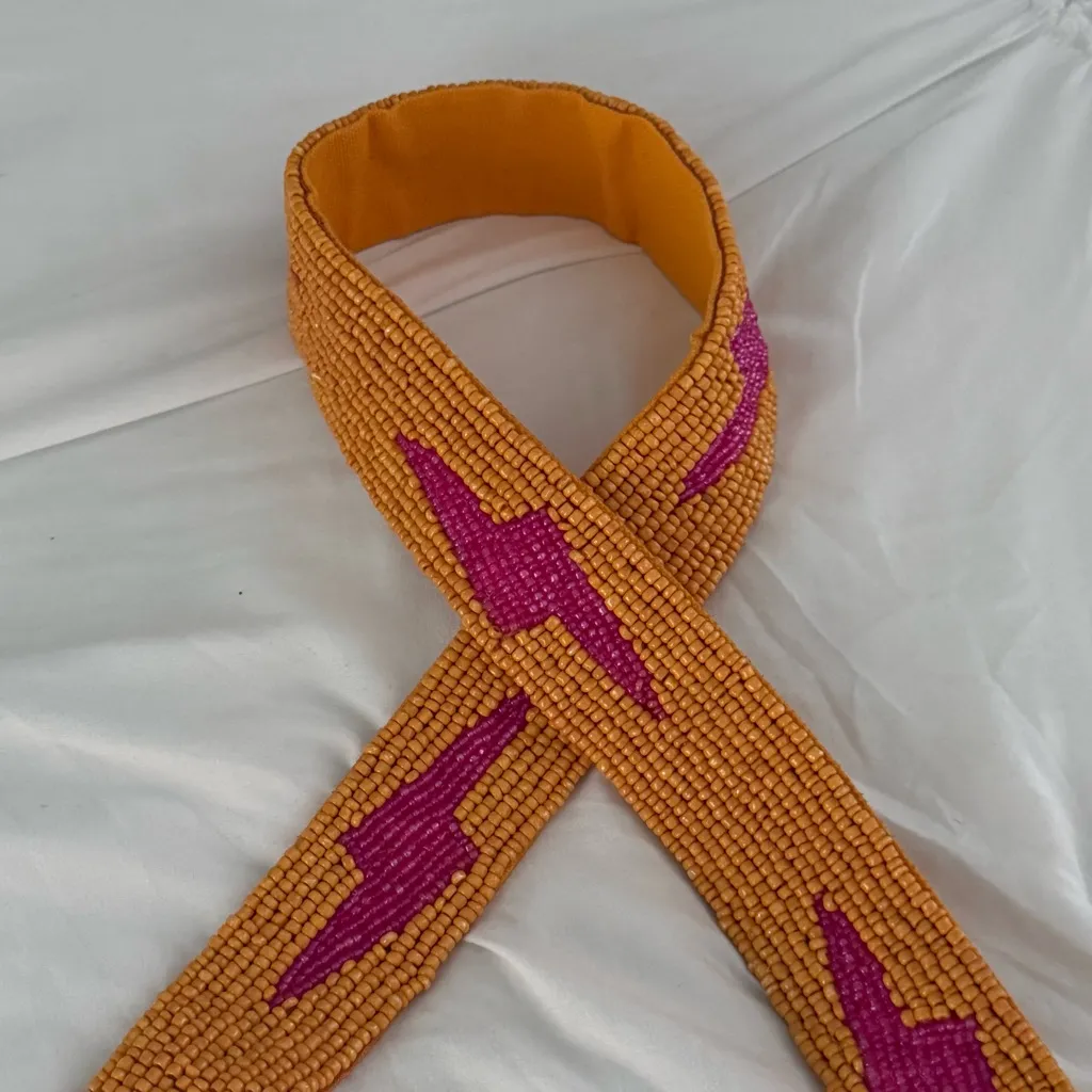 Boutique Beaded Purse Lightning Bolt Strap Gold - Image 4