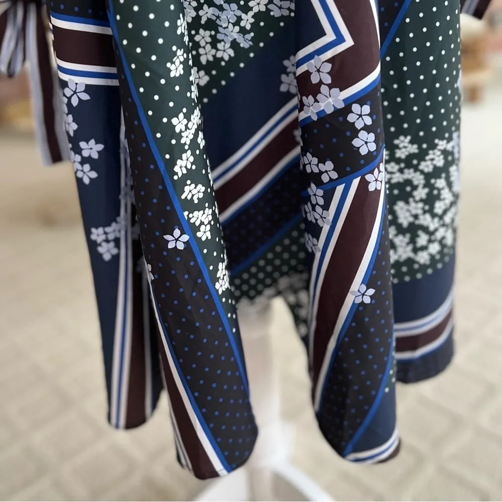 Eloquii Dress Green Blue Print Floral V-Neck Size 18 Long Sleeve Party Garden - Image 6