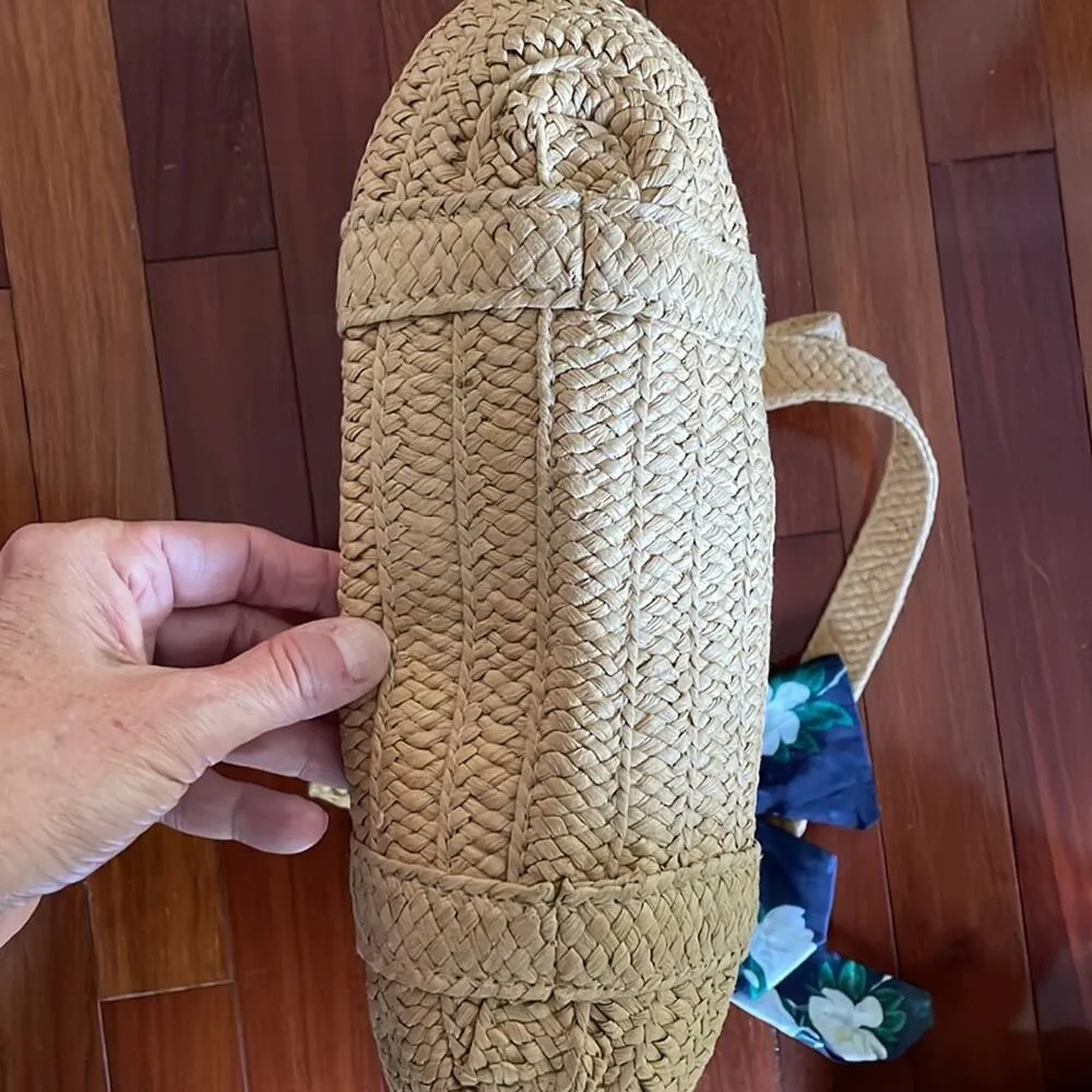 Draper James Straw Tote Bag Blue Silk Scarf Preppy Summer Coastal Nautical Vaca - Image 6