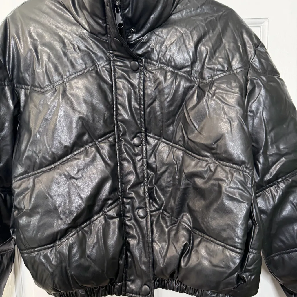 Zara Black Faux Leather Puffer Jacket Size Medium - Image 2