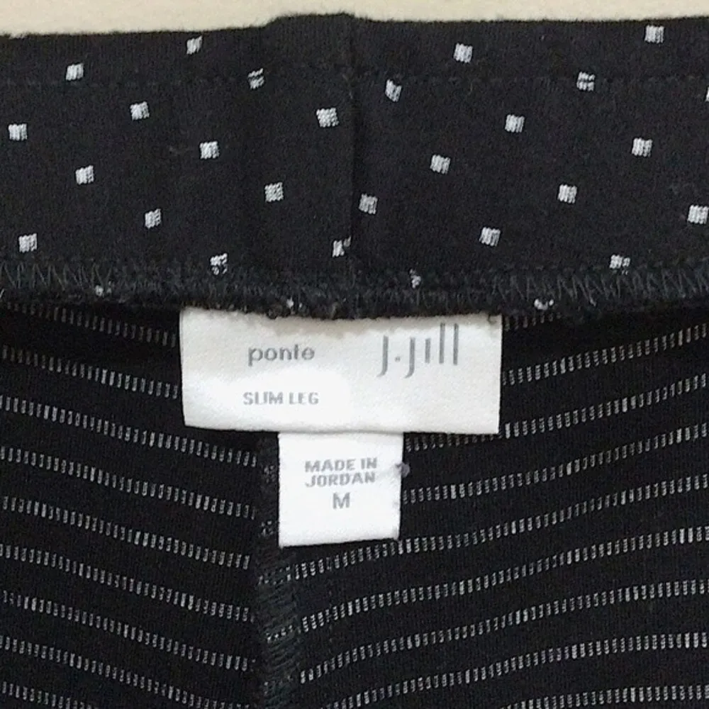 J. Jill Polka Dot Pants Black Ponte Knit Slim Leg Sz Medium Elastic Waist - Image 2