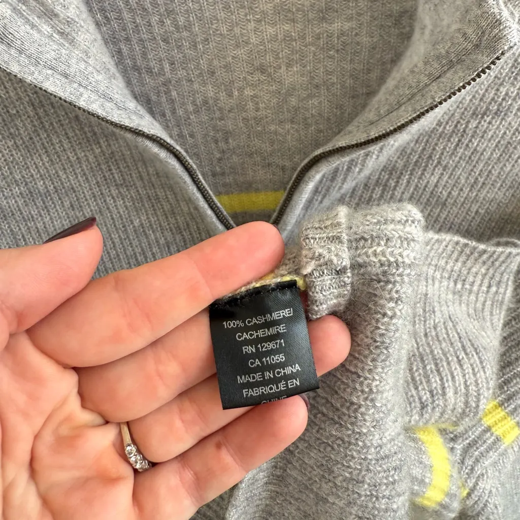 360 Cashmere Revolve Full Zip Gray Yellow Sweater M - Image 3