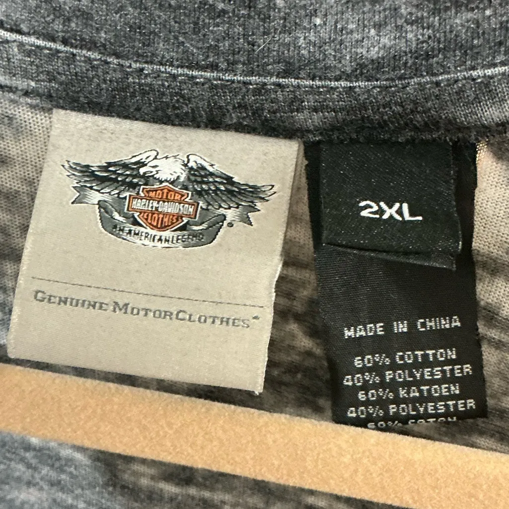 HARLEY-DAVIDSON Genuine Oil Can Burnout Tee XXL 22.5” P2P Gray/Orange EUC - Image 3