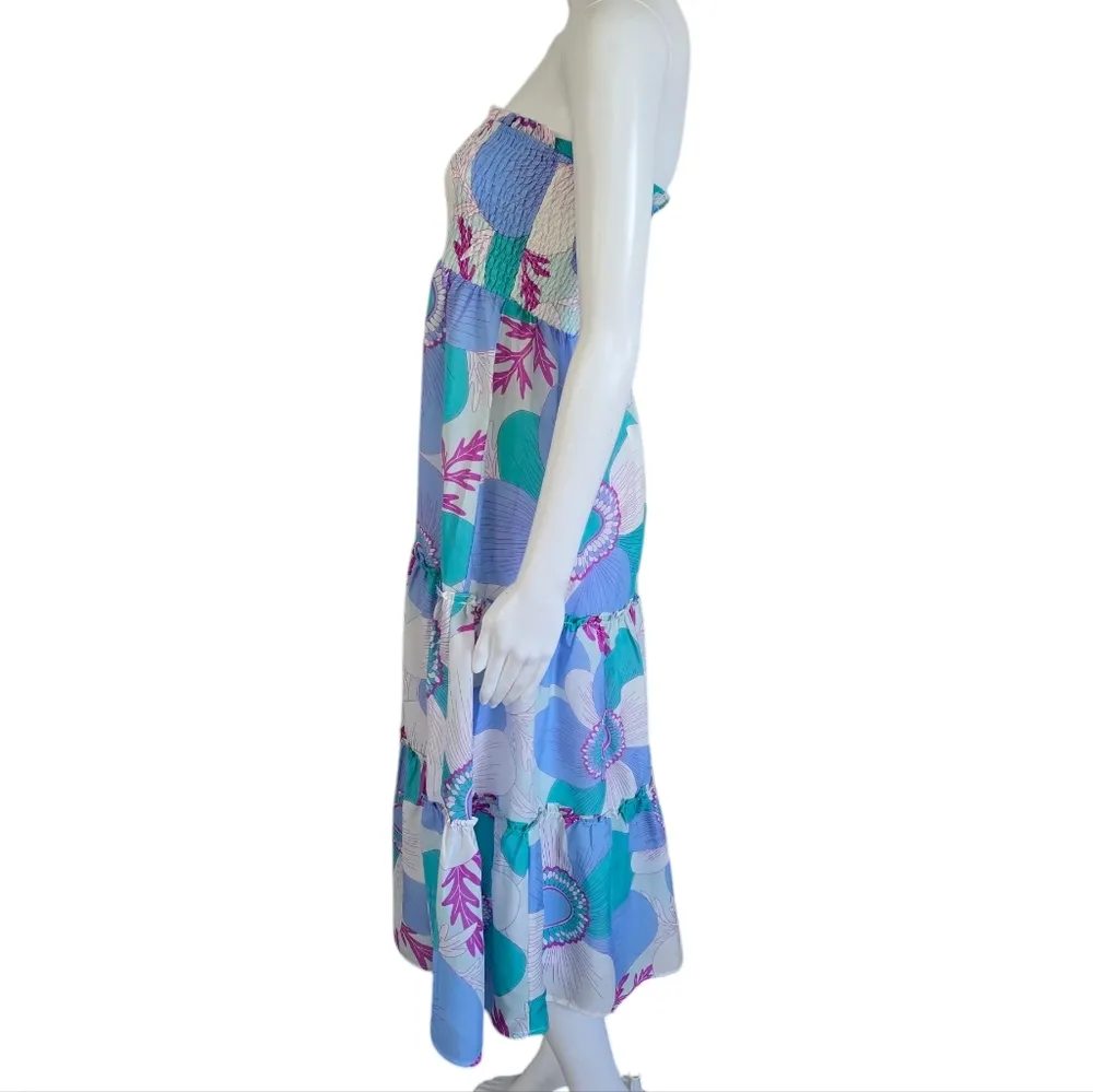 J. Marie Mia Rae Cornflower Blue Multi Floral Strapless Skirt/Dress Size Medium - Image 3