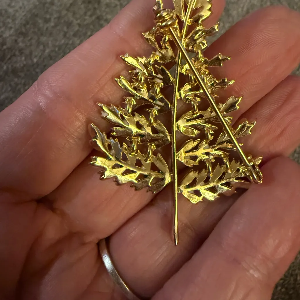 Gold Tone Fern Leaf Tree Brooch Autumn Fall Vintage Costume Jewelry - Image 3