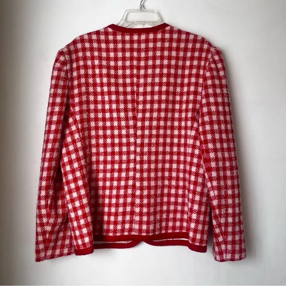 Vintage 80s Norton McNaughton Red & White Knit Plaid Blazer 14 - Image 5