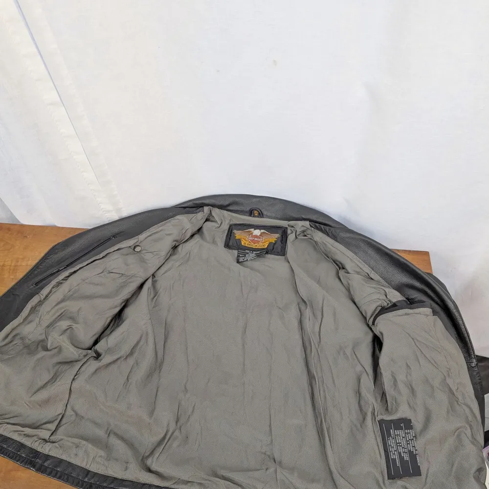 Harley Davidson Studded Black Leather Motorcycle Jacket XL - Image 5