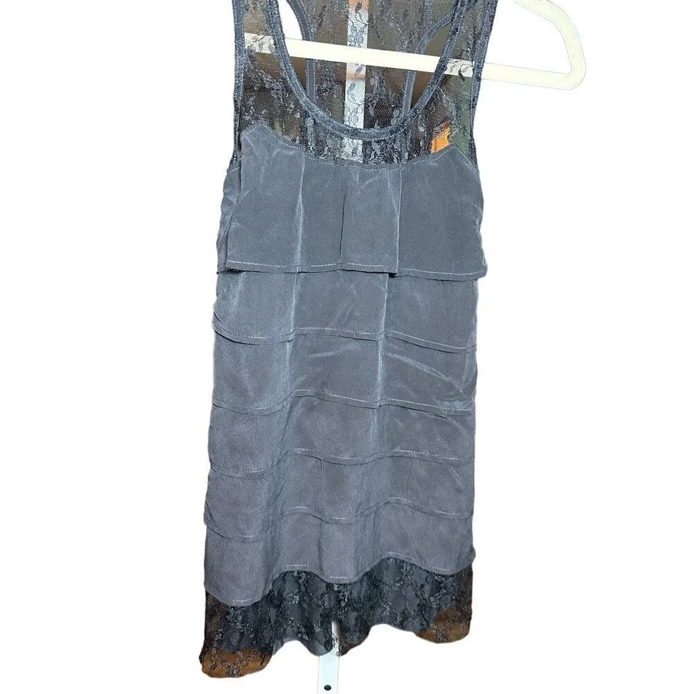 Bailey 44 womens black tiered silk top with lace trim sz S 90s - Image 2