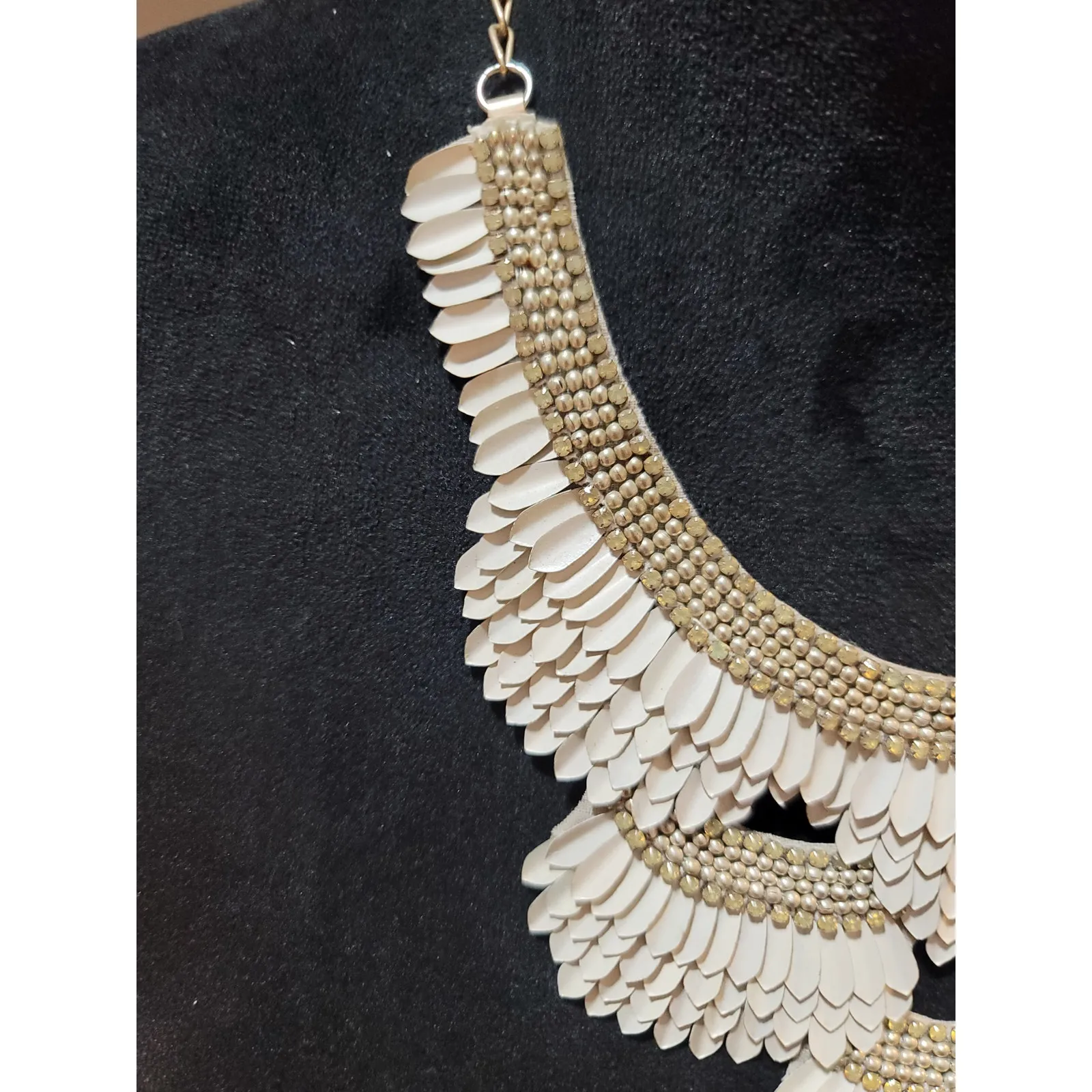 Women's Statement Layered Beaded Feather Design Necklace With Lobster Clasp Lock White - Image 5