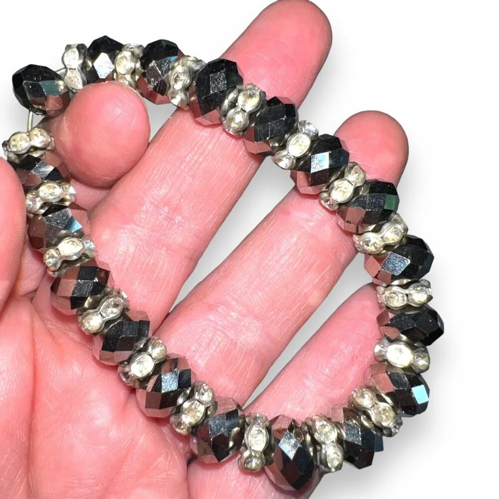 Womens Stretchy Beaded Sparkly Statement Bracelet Fashion Jewelry Silver Pewter - Image 9