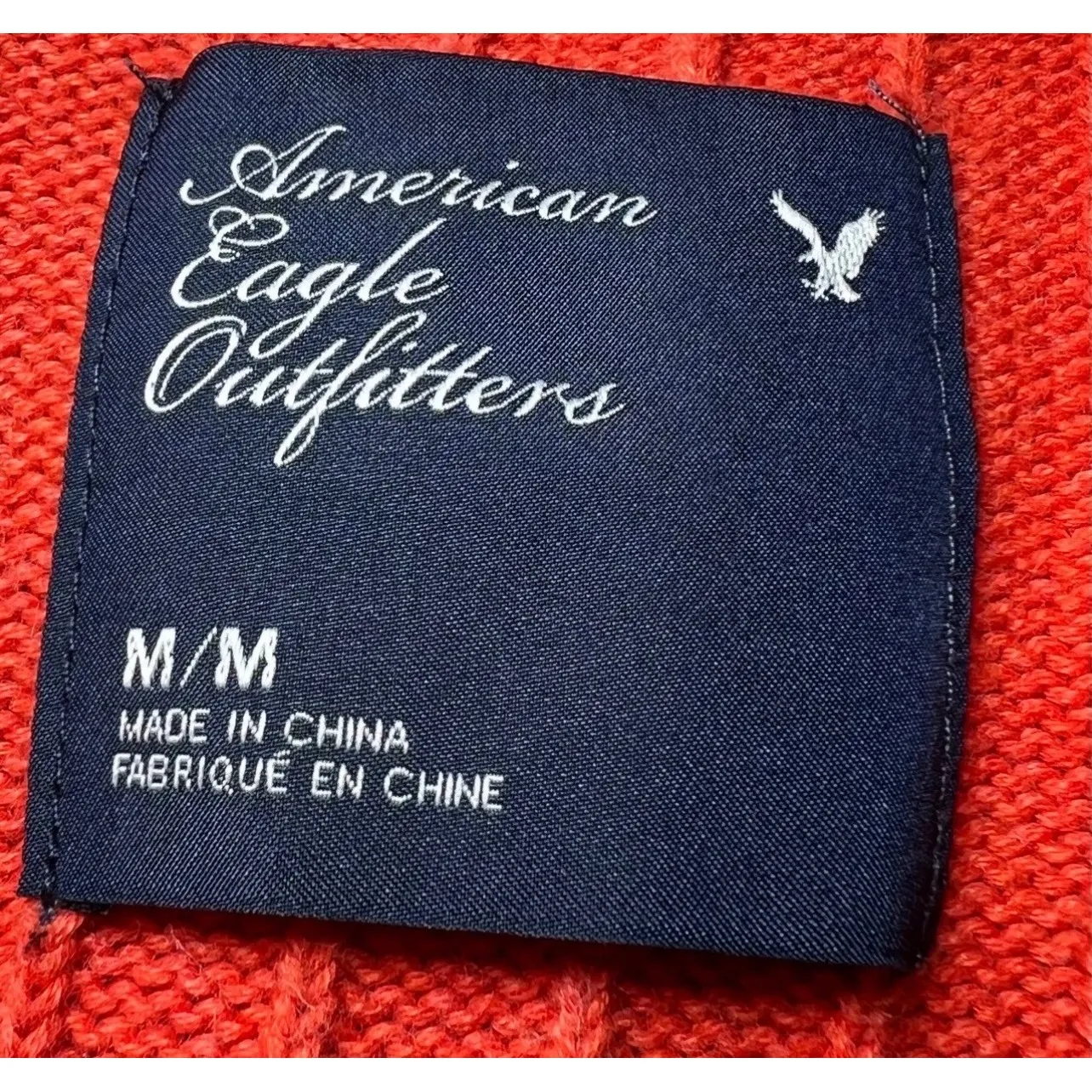 American Eagle Cable Knit Sweater Mens Medium Orange Scoop Neck Boho Cozy Warm - Image 4