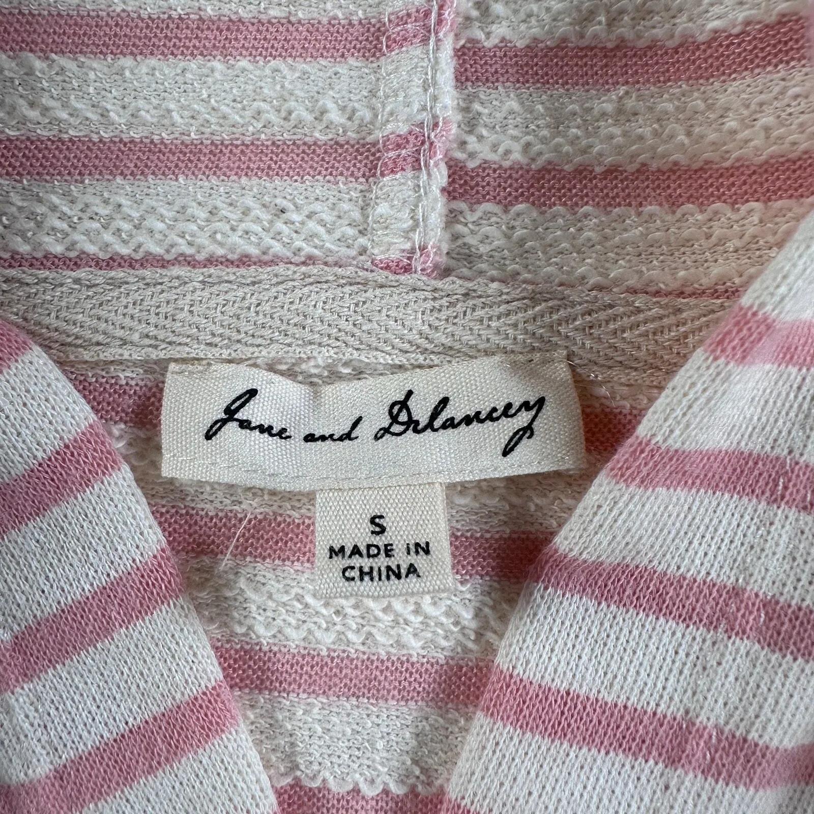 Jane & Delancey Women's Small Pink/Cream Striped Short Sleeve Hooded Terry Shirt Pink - Image 11