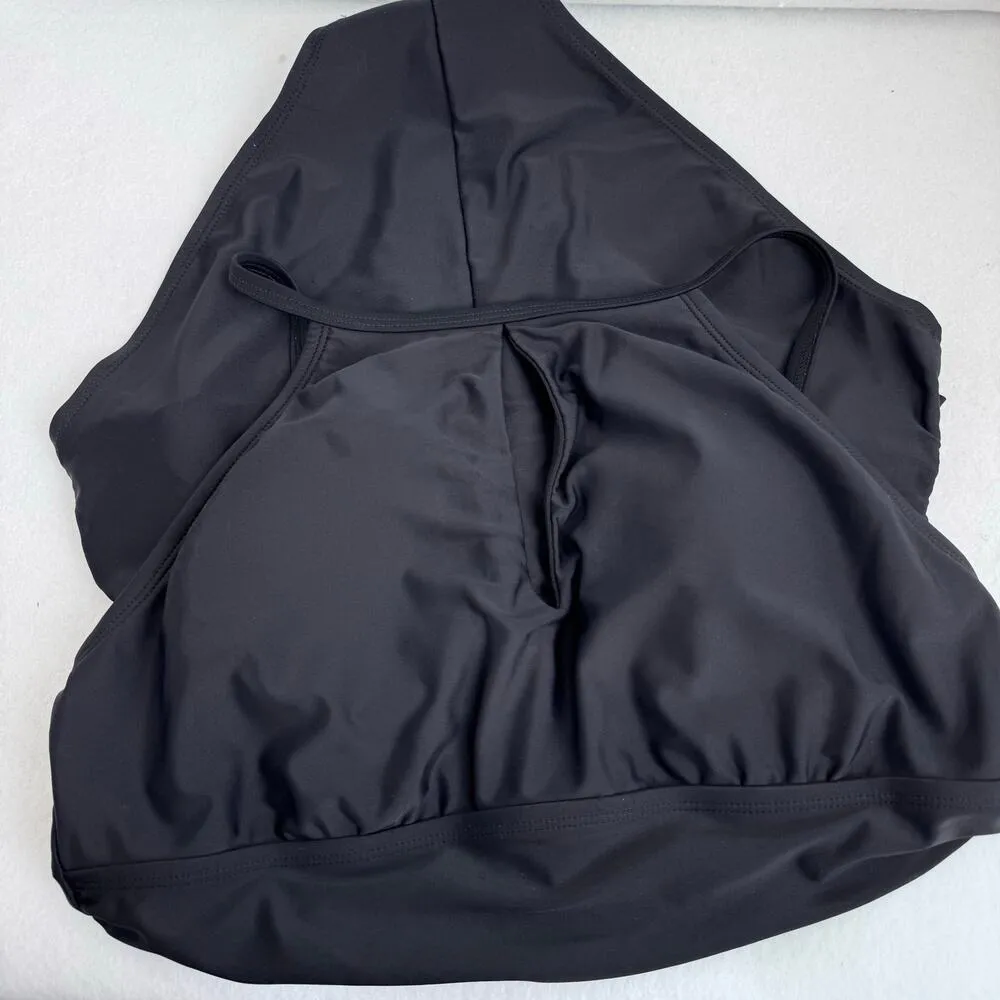 Ellen Tracy Black One-Piece Swimsuit Size 10 Keyhole Halter Ruched Front - Image 3