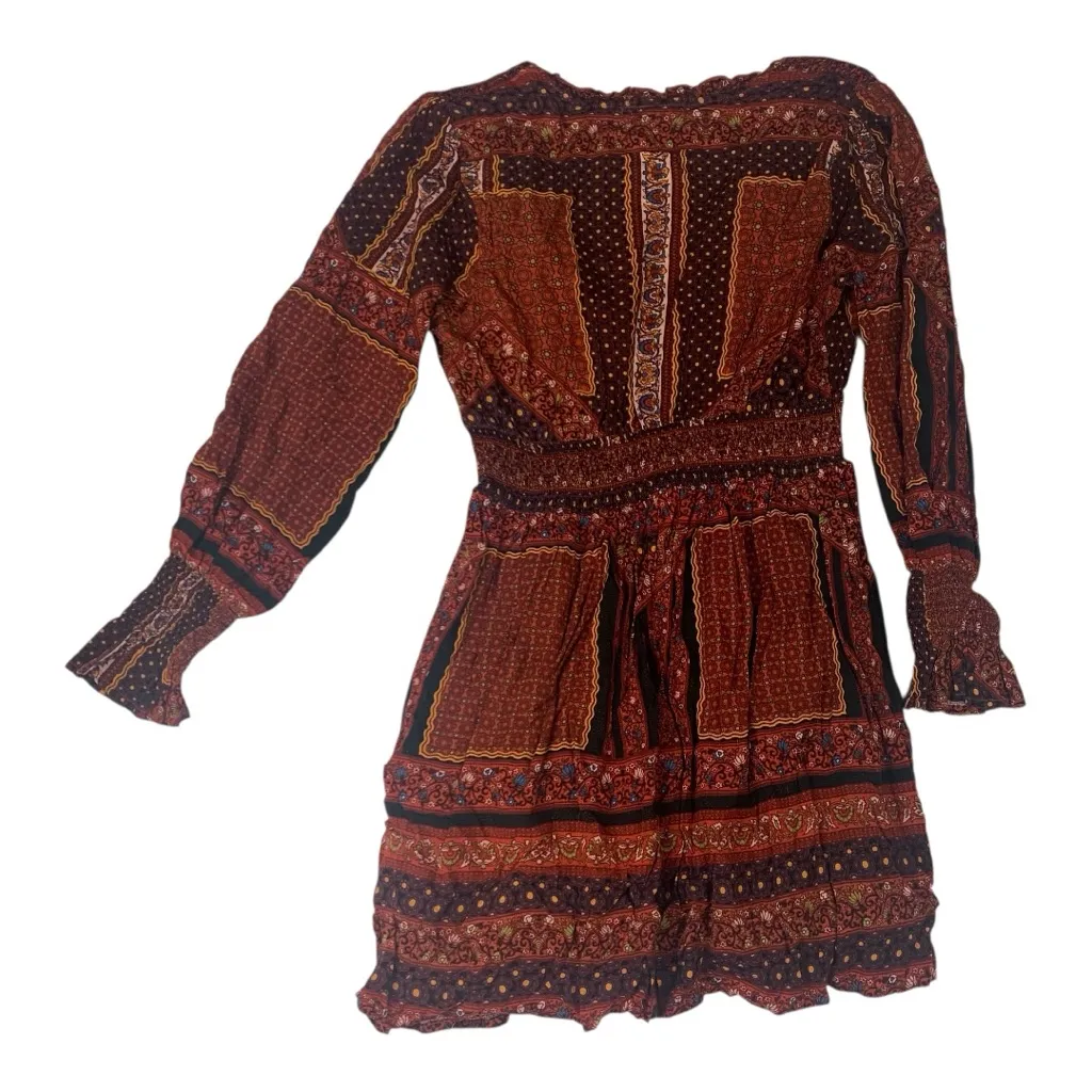 Altard State medium mini dress long sleeve Bohemian Floral Top Earthy Tones cott - Image 4