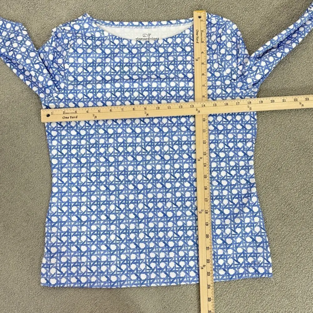 Vineyard‎ Vines Basket Print Simple Boatneck Tee Shirt UPF50 Blue White Small - Image 11