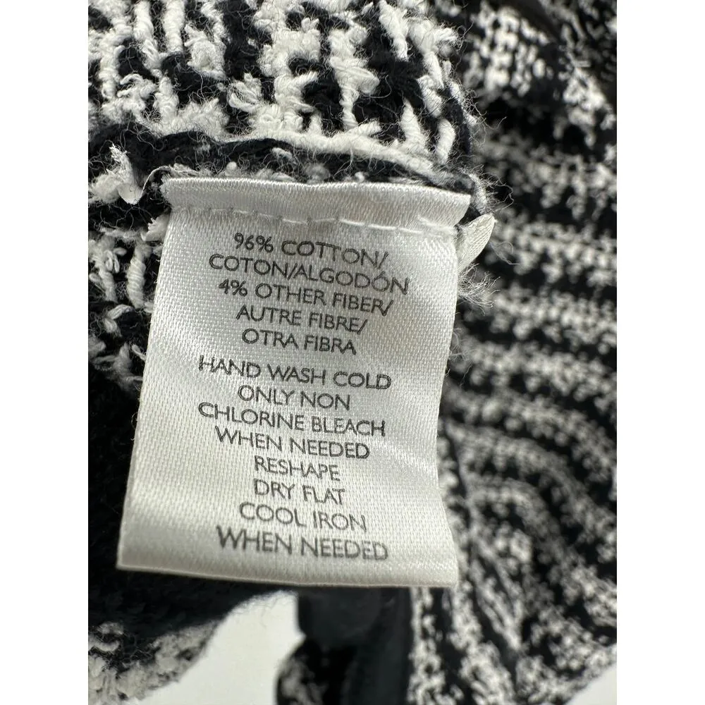 Loft Blazer Women Medium Black White Striped Tweed Full Zip Jacket Knit Career - Image 7