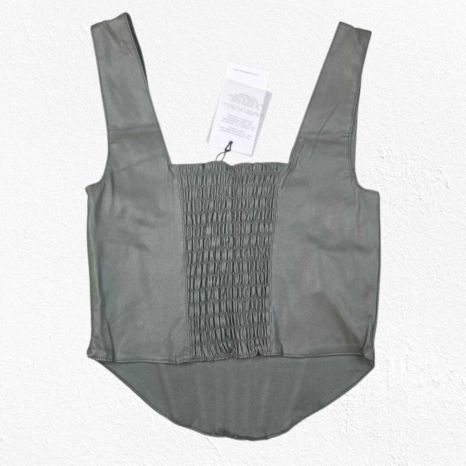 7 for all Mankind Olive Green Faux Leather Wide Tank Top Corset Crop Top Size XS - Image 13