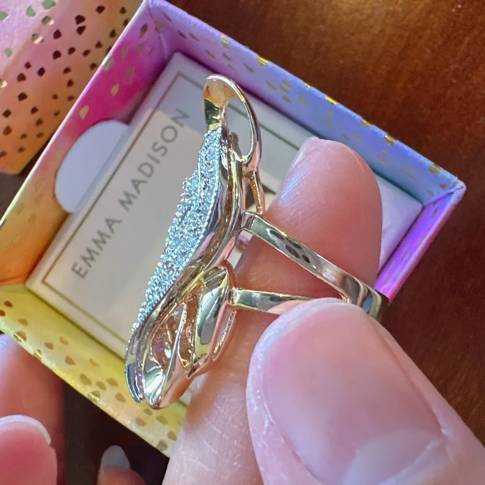 Emma Madison 18kt gold over sterling silver crystal diamonds irregular Ring Sz 7 - Image 5