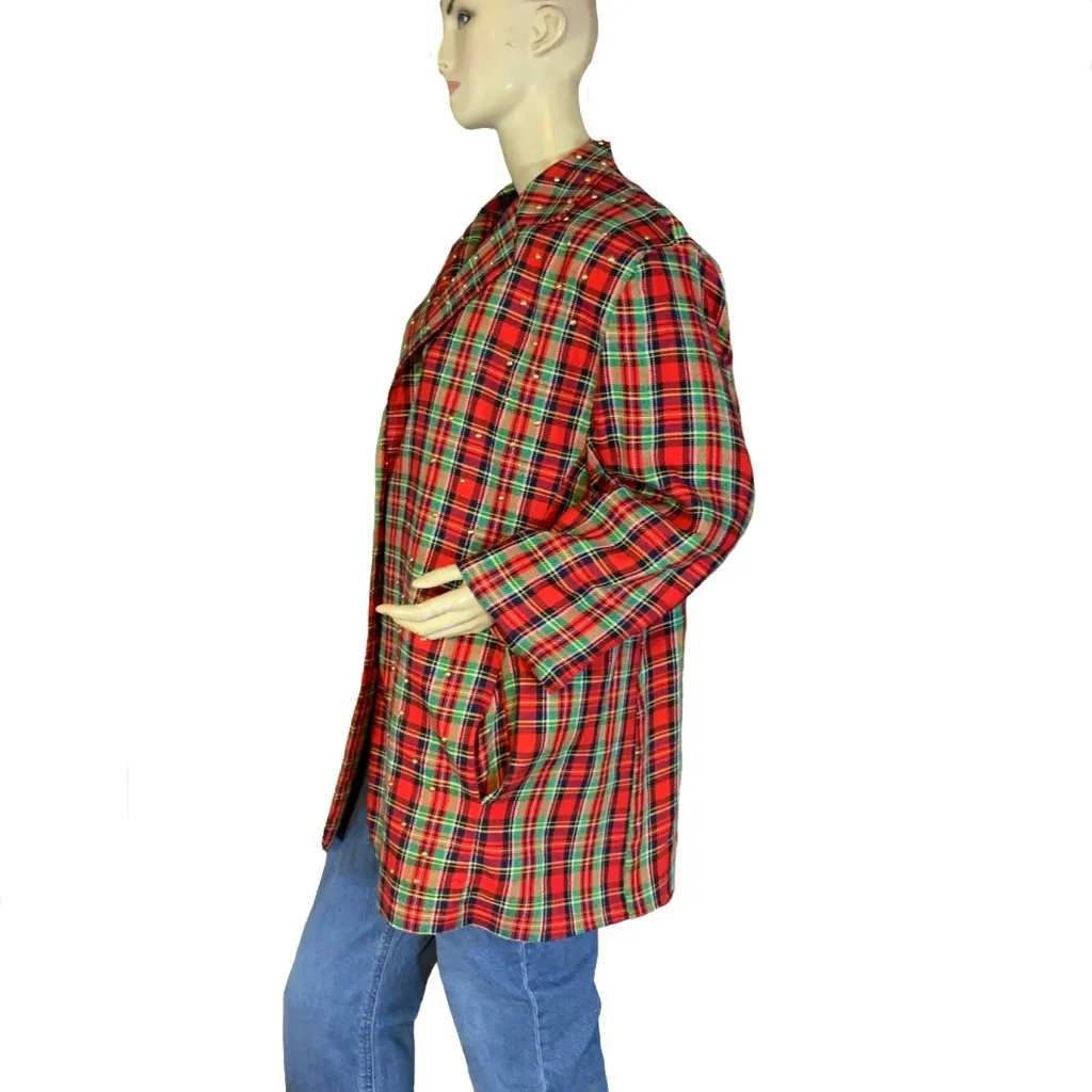 VINTAGE 1990'S SHERRY PHILIPS RED PLAID & GOLD STUDDED BLAZER (2X) - Image 5