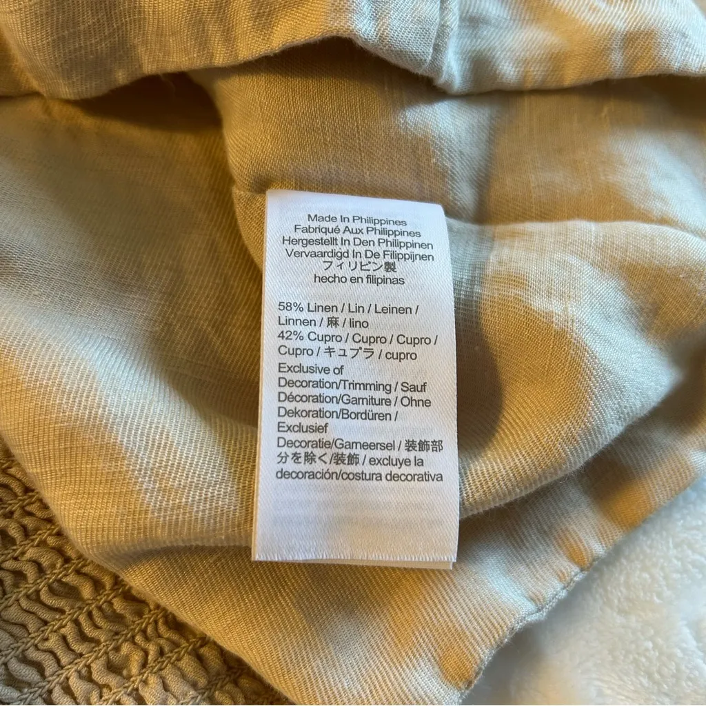 J. Crew tan linen blend short sleeve crop top size L puff sleeve smocked - Image 6