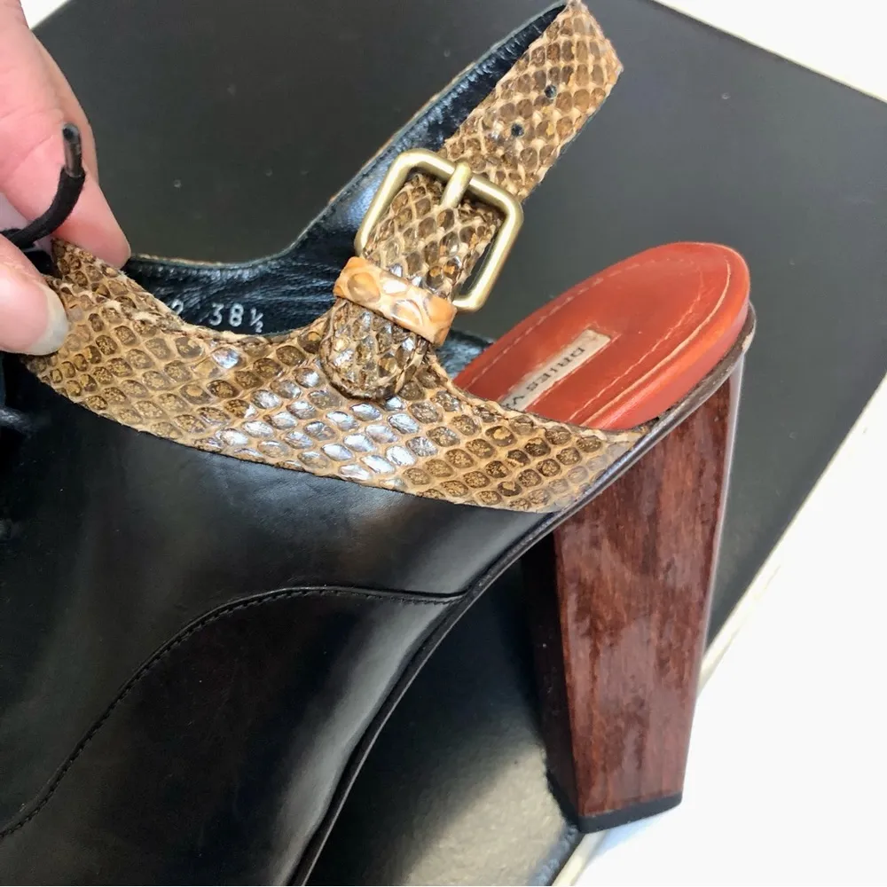 Vintage  Oxford Sling Back Reptile Embossed Leather Wood Heel 7.5 - Image 8