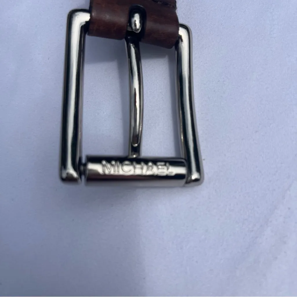 Michael Kors Women’s Dark Brown Leather Belt Contrast Stitching Size M - Image 4