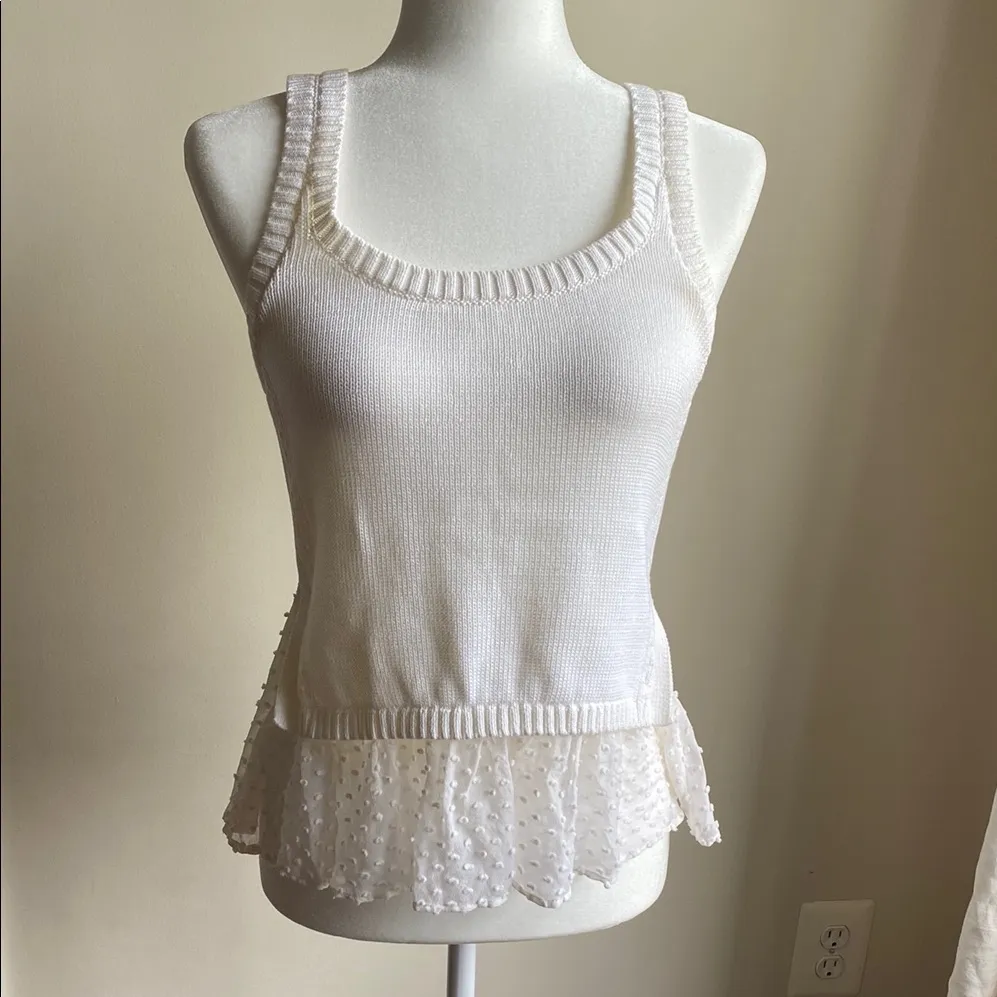 Cotton Silk Club Monaco Knit Sweater Tank with Sheer Peplum Style Bottom - Image 2