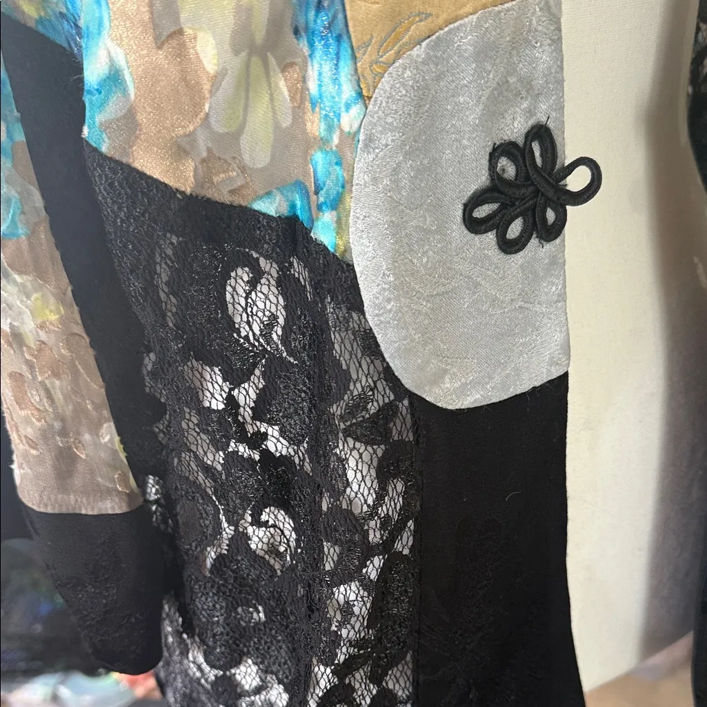 Violet Kay Mixed patchwork Floral Kimono with Black Lace Size L - Image 4