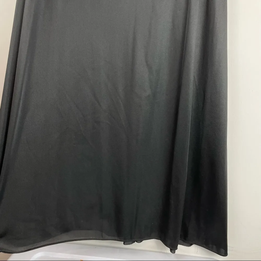 Vintage Vanity Fair Black Satin Maxi Dress Floal Bust Mesh Sz 38 Small Y2K - Image 7