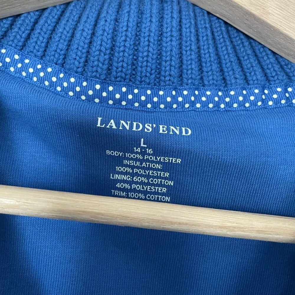 Land's End blue fleece vest women's size L knit winter top pockets turtleneck Size L - Image 3