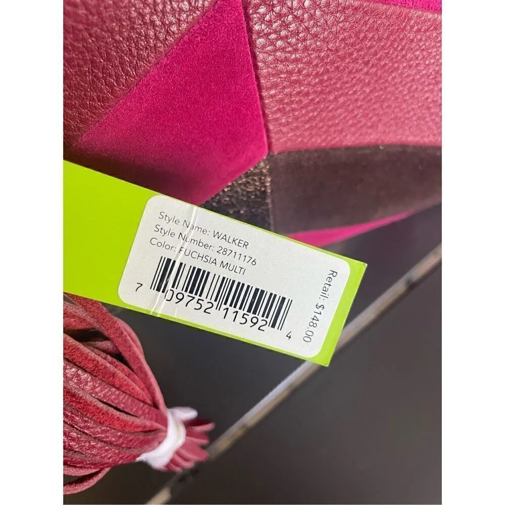 NWT Sam Edelman Chevron Suede Leather Patchwork Fringe Clutch Red/ Brown - Image 13