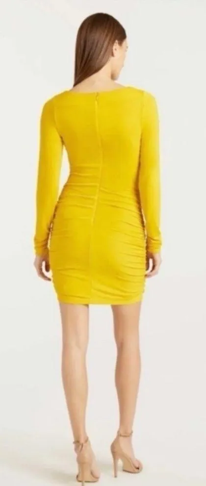 NWOT Cinq A Sept Yellow Long Sleeve Ruched V Neck Miah Mini Dress sz 0 - Image 2
