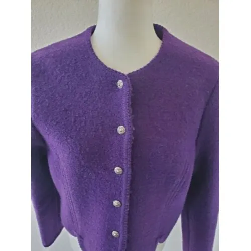 Nordic Sweater Women 10 Purple Felted Wool Silver Button Jacket EUC Cardigan - Image 3
