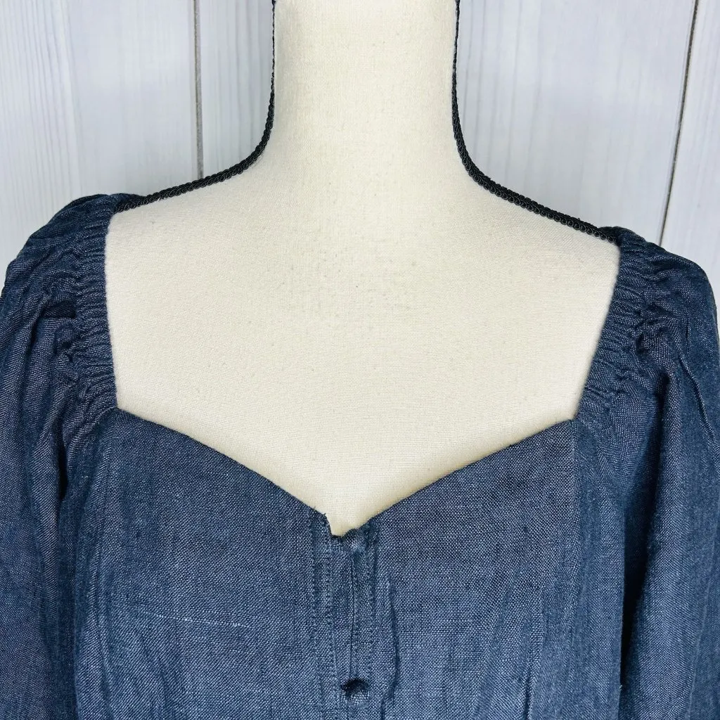 NEW Garnet Hill Women’s Linen Dress Size Medium Blue Beach Coastal Minimalist - Image 3