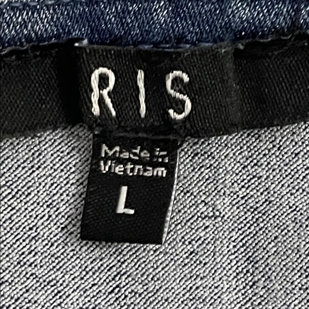 Iris Denim Blue Jean Mini Dress Womens Size Large Sleeveless Stretch Festival - Image 2