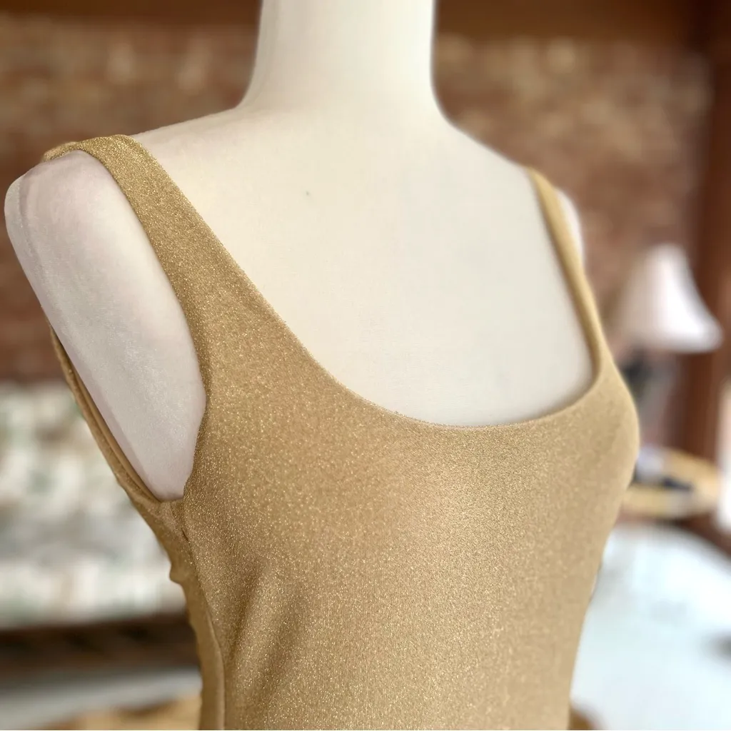 Aerie Babewatch Swimsuit One Piece Cheekiest Sparkle Shimmer Gold L Padded Bra - Image 11