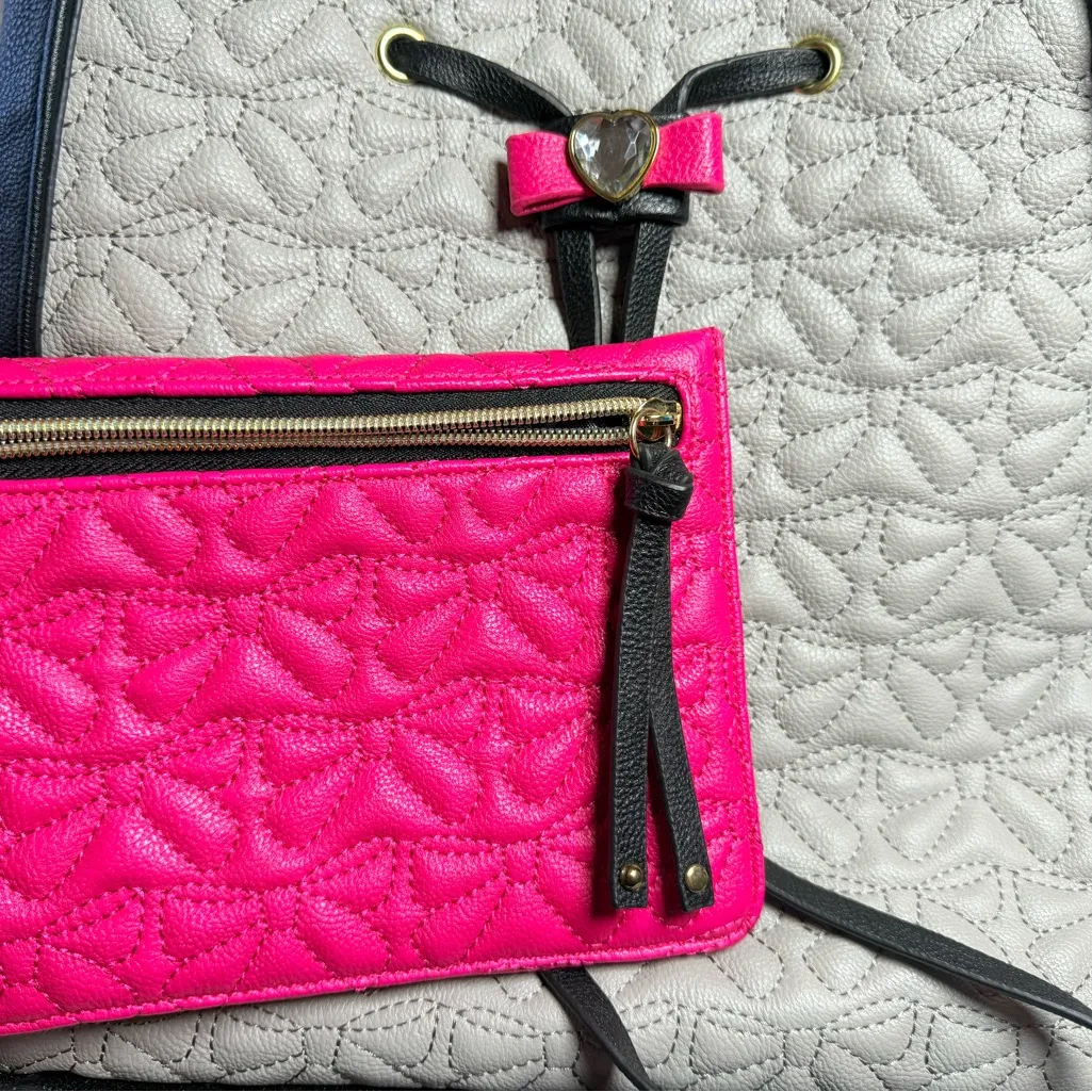 Betsey Johnson Sample: Quilted Tote Bag with Pink Bows and other Accents - Image 3
