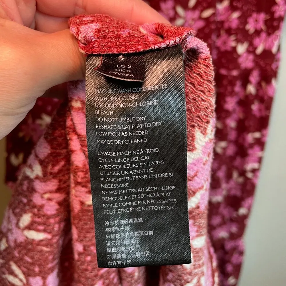 Free People Dress S Tiers of Joy Midi Plum Red Pink Long Sleeve Cottagecore $138 - Image 11