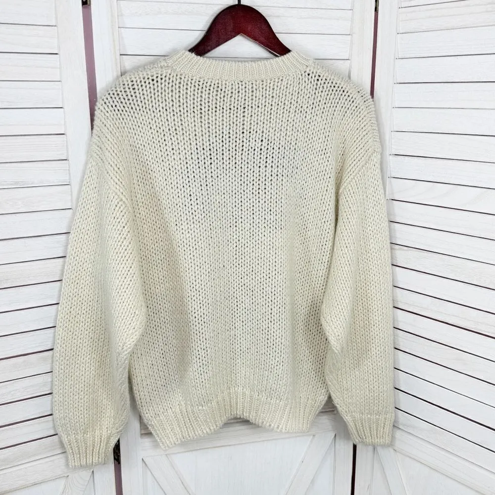 Vintage Rafferty 80s 90s‎ Floral Chunky Knit Sweater Ivory Large Crewneck Tan - Image 8