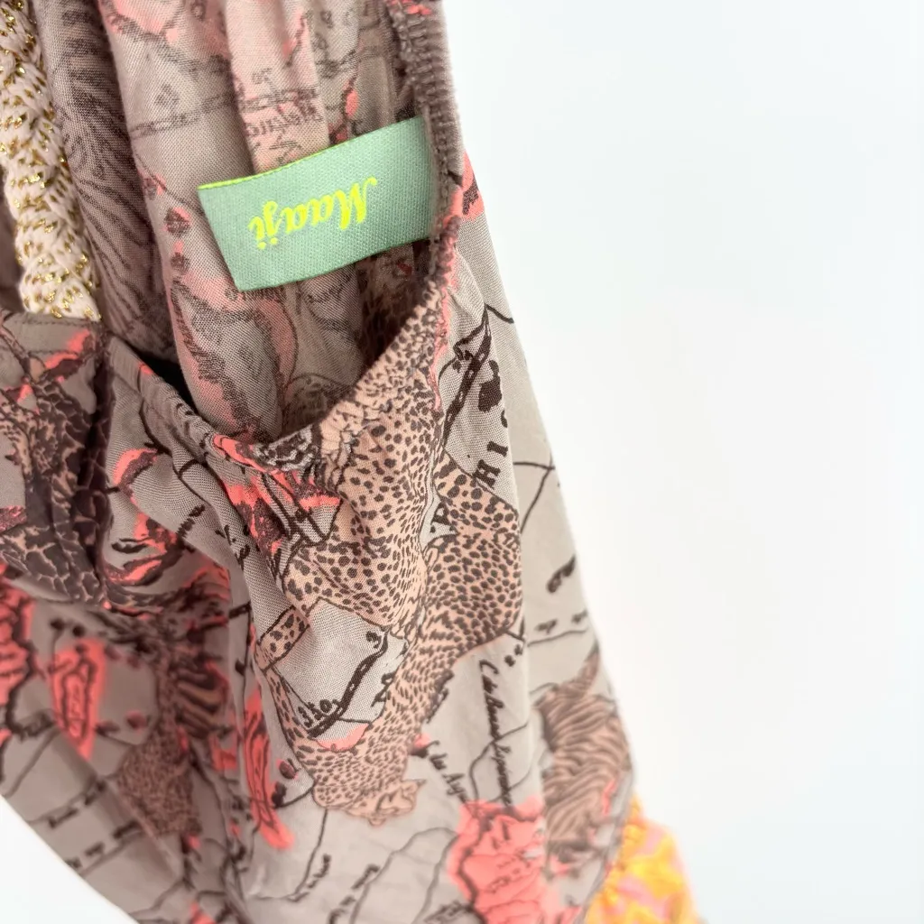 Maaji Multiprint Tiered Racerback Boho Mini Dress Mixed Print Swim Cover Small - Image 9